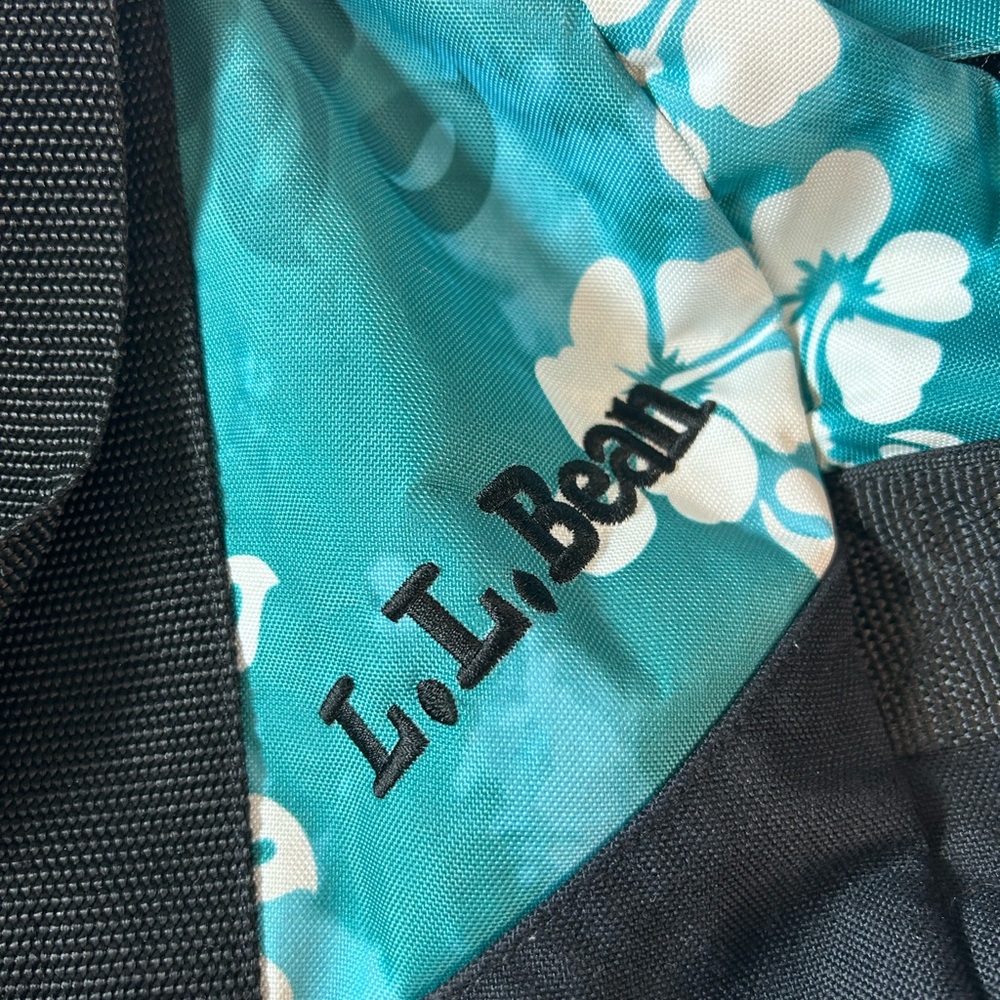 L.L. Bean Floral Duffel Bag Teal Travel Gym Weekender - Picture 3 of 16